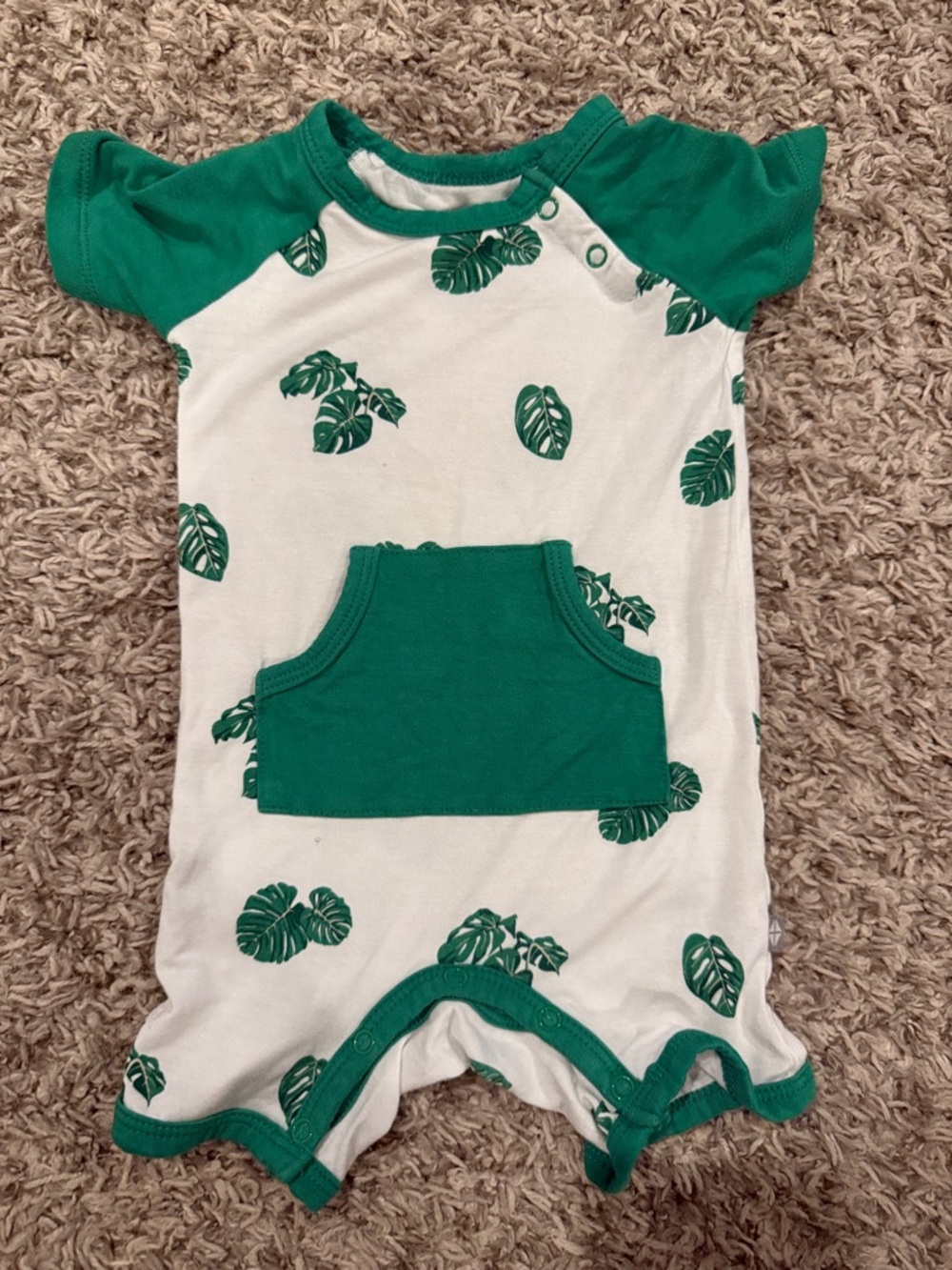 Kyte BABY Green & White Tropical Leaf Romper